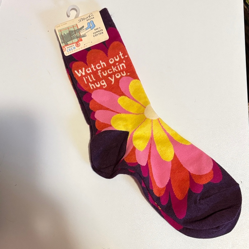 Blue Q Women's Crew Socks - Purple and Pink Floral